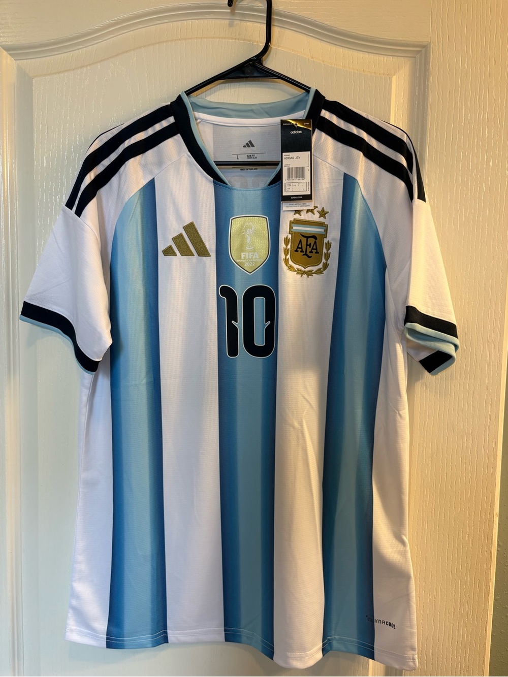 adidas Argentina Soccer Jersey - White & Light Blue with Gold Accents - Picture 2 of 6